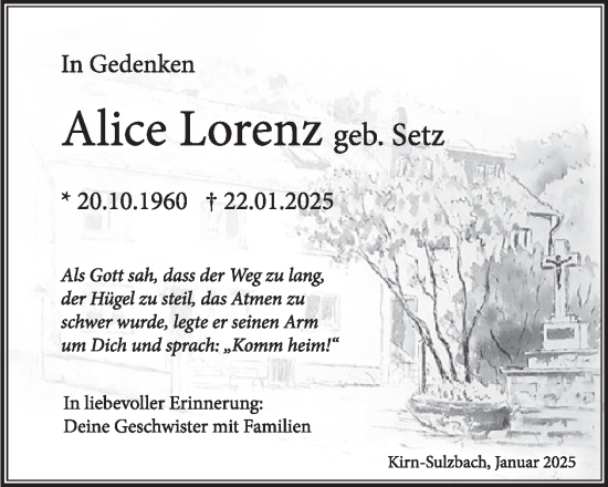 Traueranzeige von Alice Lorenz von WochenSpiegel