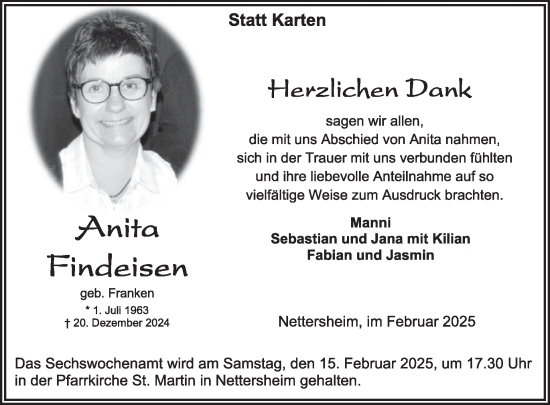 Traueranzeige von Anita Findeisen von WochenSpiegel