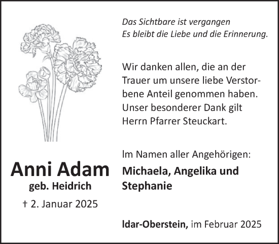 Traueranzeige von Anni Adam von WochenSpiegel