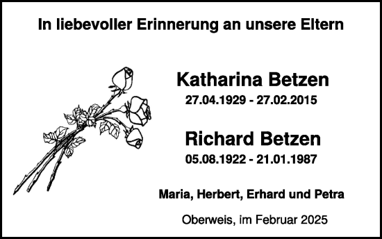 Traueranzeige von Betzen Katharina von WochenSpiegel