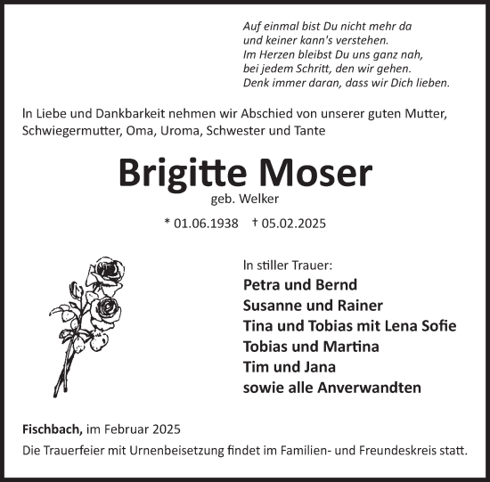 Traueranzeige von Brigitte Moser von WochenSpiegel