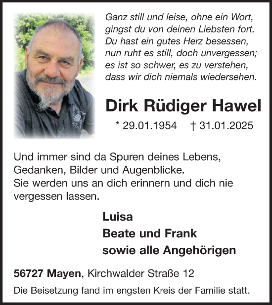 Traueranzeige von Dirk Rüdiger Hawel von WochenSpiegel