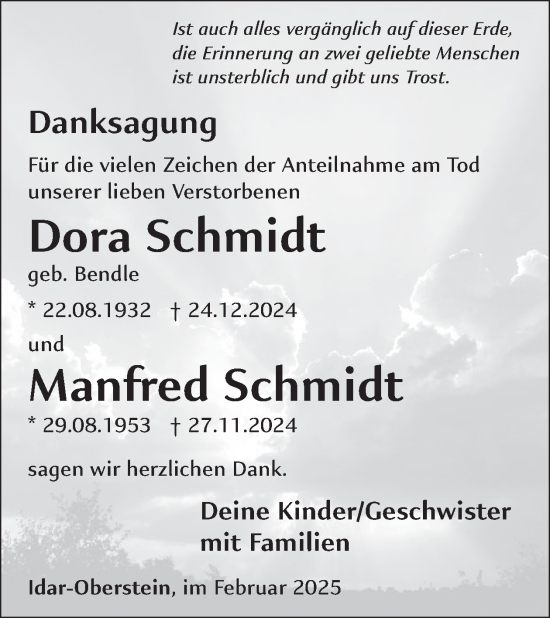 Traueranzeige von Dora und Manfred Schmidt von WochenSpiegel