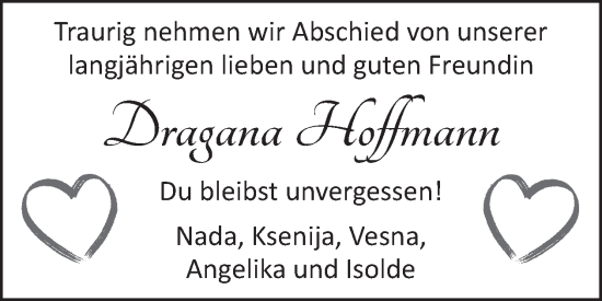 Traueranzeige von Dragana Hoffmann von WochenSpiegel