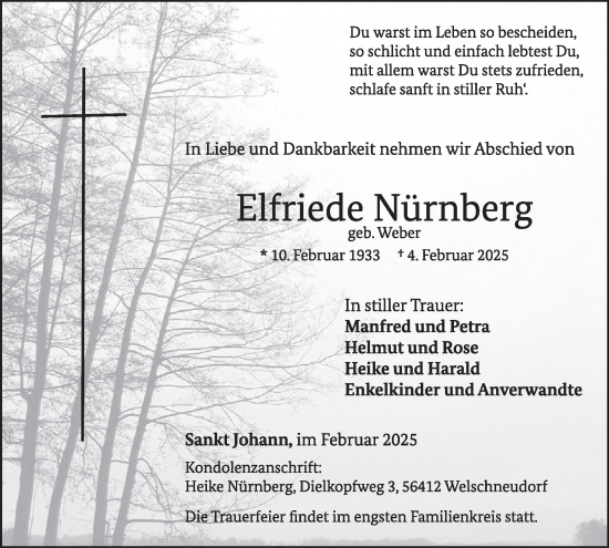 Traueranzeige von Elfriede Nürnberg von WochenSpiegel