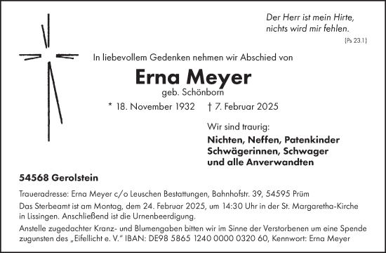 Traueranzeige von Erna Meyer von WochenSpiegel