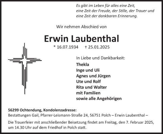 Traueranzeige von Erwin Laubenthal von WochenSpiegel