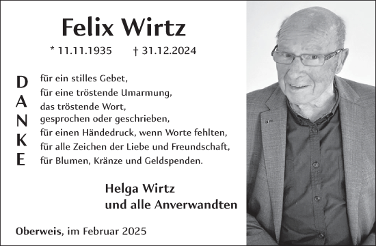 Traueranzeige von Felix Wirtz von WochenSpiegel