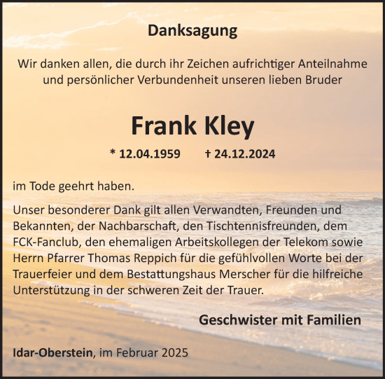 Traueranzeige von Frank Kley von WochenSpiegel