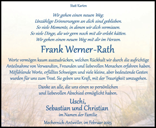 Traueranzeige von Frank Werner-Rath von WochenSpiegel