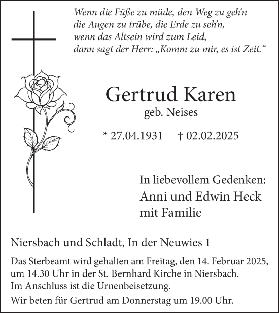 Traueranzeige von Gertrud Karen von WochenSpiegel