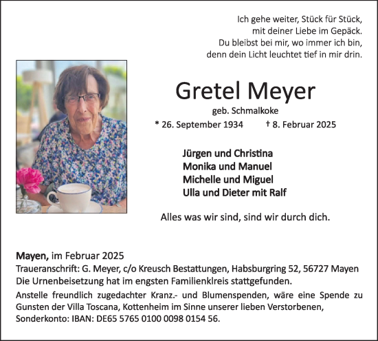 Traueranzeige von Gretel Meyer von WochenSpiegel