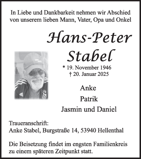 Traueranzeige von Hans-Peter Stabel von WochenSpiegel