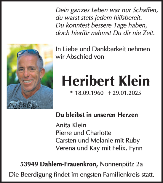 Traueranzeige von Heribert Klein von WochenSpiegel