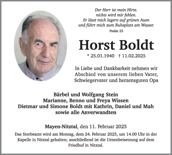 Traueranzeige von Horst Boldt von WochenSpiegel