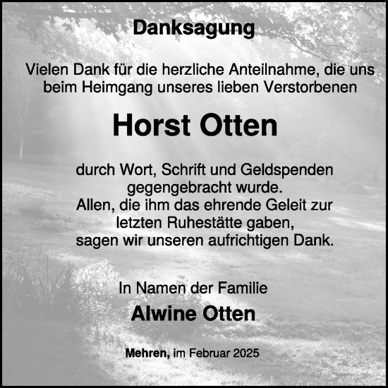 Traueranzeige von Horst Otten von WochenSpiegel