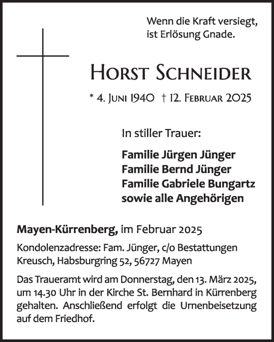 Traueranzeige von Horst Schneider von WochenSpiegel