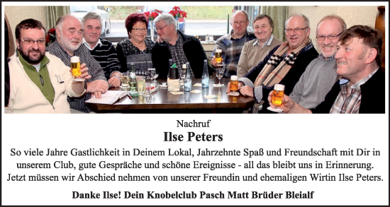 Traueranzeige von Ilse Peters von WochenSpiegel