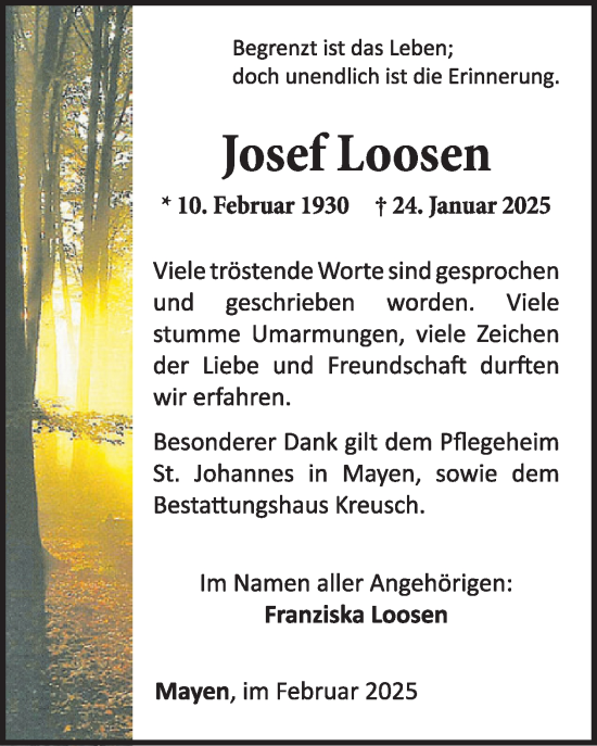 Traueranzeige von Josef Loosen von WochenSpiegel