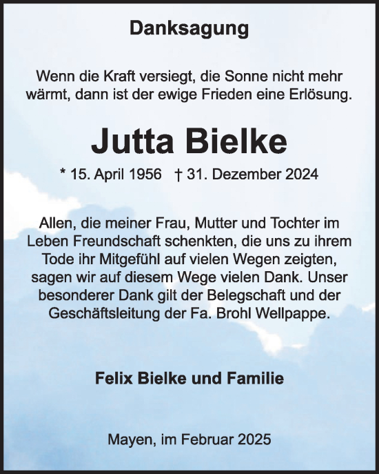 Traueranzeige von Jutta Bielke von WochenSpiegel