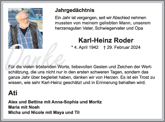 Traueranzeige von Karl-Heinz Roder von WochenSpiegel