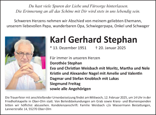 Traueranzeige von Karl Gerhard Stephan von WochenSpiegel