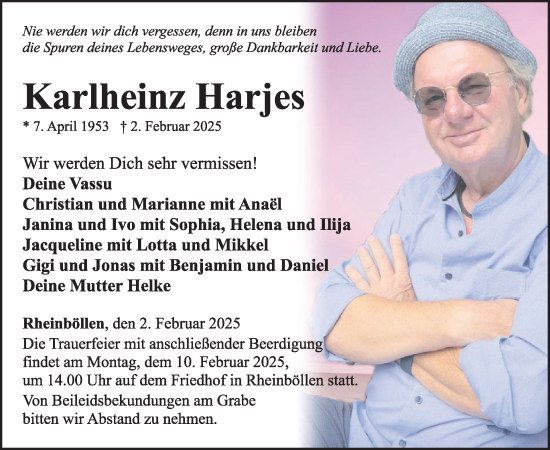 Traueranzeige von Karlheinz Harjes von WochenSpiegel