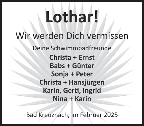 Traueranzeige von Lothar  von WochenSpiegel