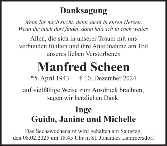 Traueranzeige von Manfred Scheen von WochenSpiegel