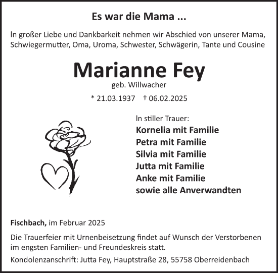 Traueranzeige von Marianne Fey von WochenSpiegel