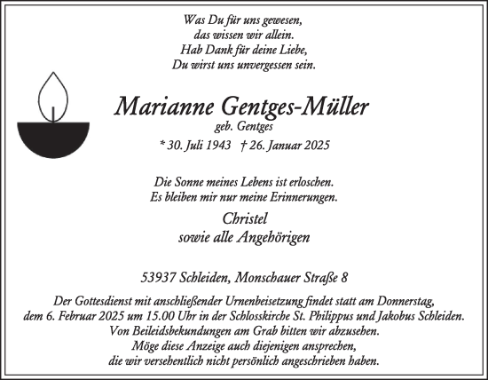 Traueranzeige von Marianne Gentges-Müller von WochenSpiegel