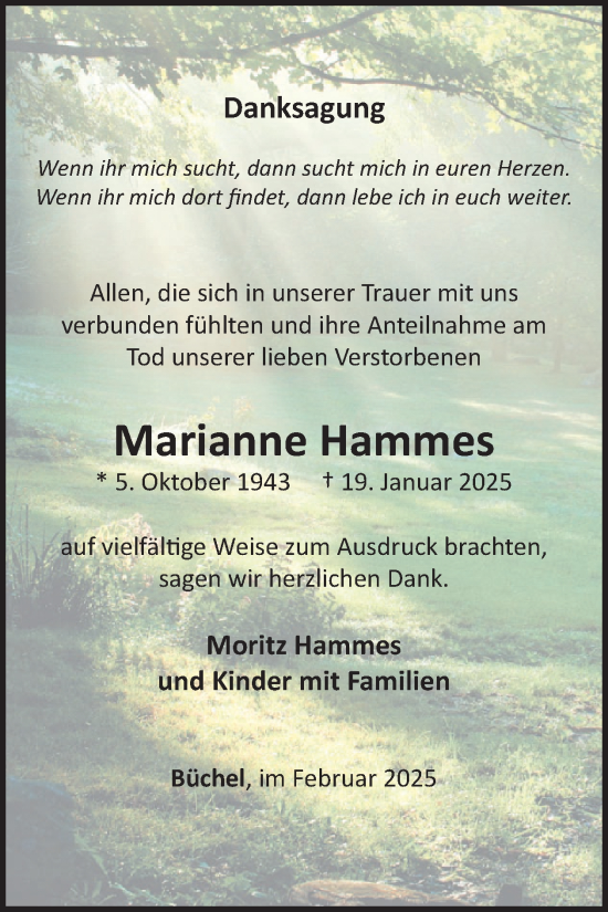 Traueranzeige von Marianne Hammes von WochenSpiegel