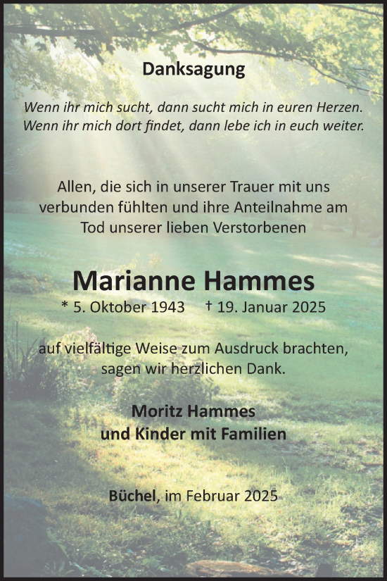 Traueranzeige von Marianne Hammes von WochenSpiegel