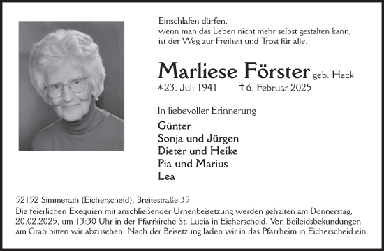 Traueranzeige von Marliese Förster von WochenSpiegel