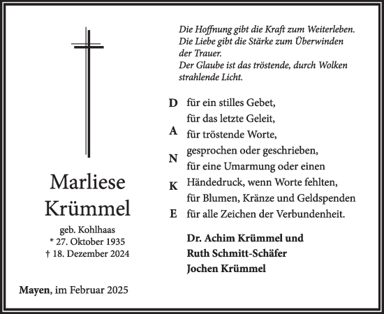 Traueranzeige von Marliese Krümmel von WochenSpiegel