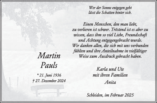 Traueranzeige von Martin Pauls von WochenSpiegel