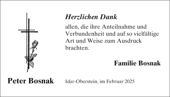 Traueranzeige von Peter Bosnak von WochenSpiegel