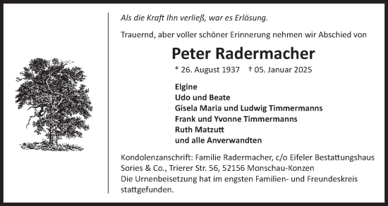 Traueranzeige von Peter Radermacher von WochenSpiegel