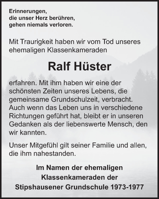 Traueranzeige von Ralf Hüster von WochenSpiegel