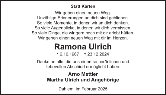 Traueranzeige von Ramona Ulrich von WochenSpiegel