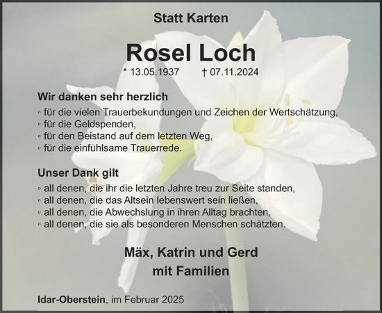 Traueranzeige von Rosel Loch von WochenSpiegel