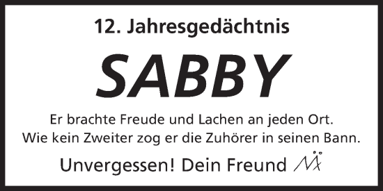 Traueranzeige von Sabby  von WochenSpiegel