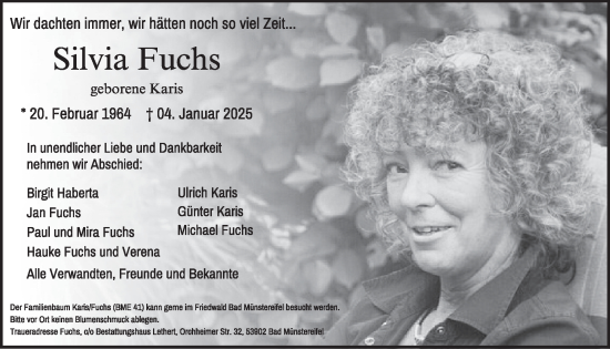 Traueranzeige von Silvia Fuchs von WochenSpiegel