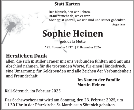 Traueranzeige von Sophie Heinen von WochenSpiegel