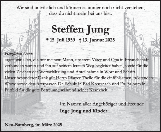 Traueranzeige von Steffen Jung von WochenSpiegel