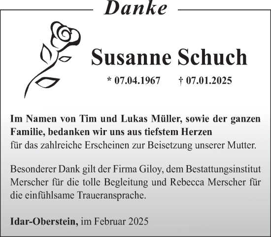 Traueranzeige von Susanne Schuch von WochenSpiegel