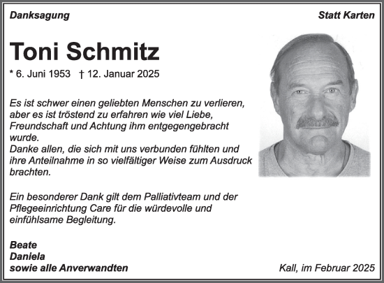 Traueranzeige von Toni Schmitz von WochenSpiegel