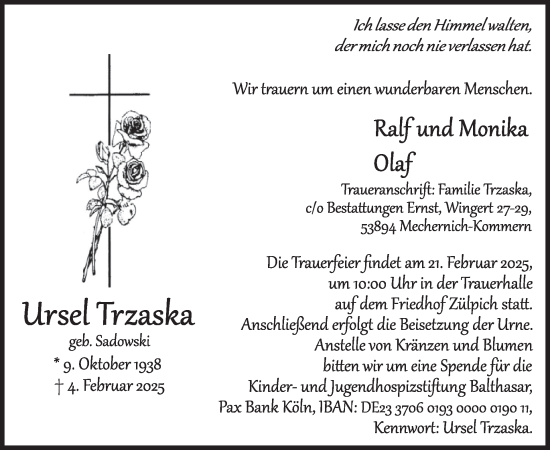 Traueranzeige von Ursel Trzaska von WochenSpiegel