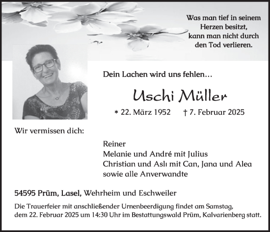 Traueranzeige von Uschi Müller von WochenSpiegel