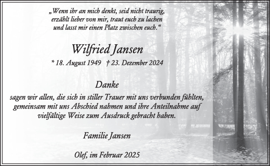 Traueranzeige von Wilfried Jansen von WochenSpiegel